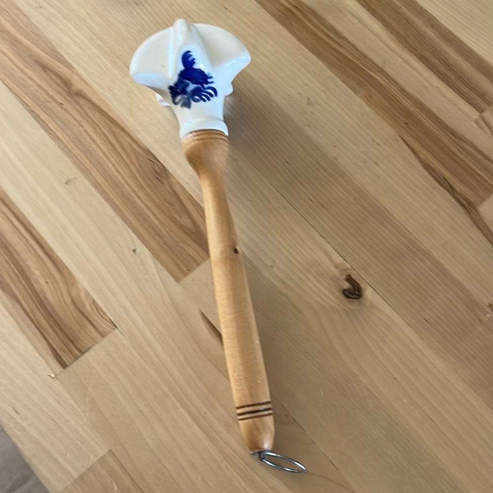 Vintage porcelain pestle, blue porcelain, wooden craft, kitchen Or Home Decor